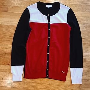 Calvin Klein Colorblock Luxe Knit Button Up Cardigan